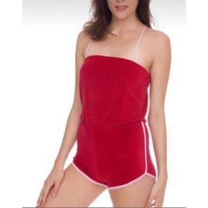 American Apparel Red Velour 70s Roller Disco Romper Coverup S